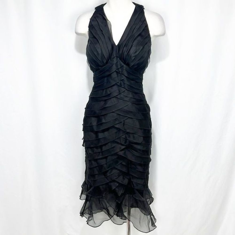 BADGLEY Mischka Alexa Silk Pleated Dress Black Size 2
